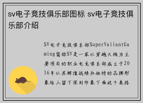 sv电子竞技俱乐部图标 sv电子竞技俱乐部介绍
